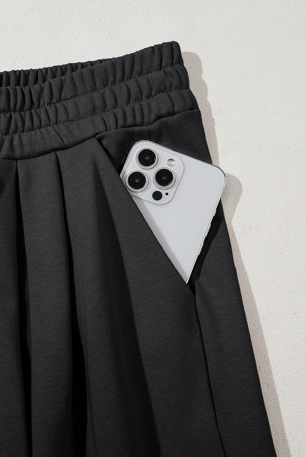 Tied Elastic High Waist Pleated Detail Solid Sweatpants