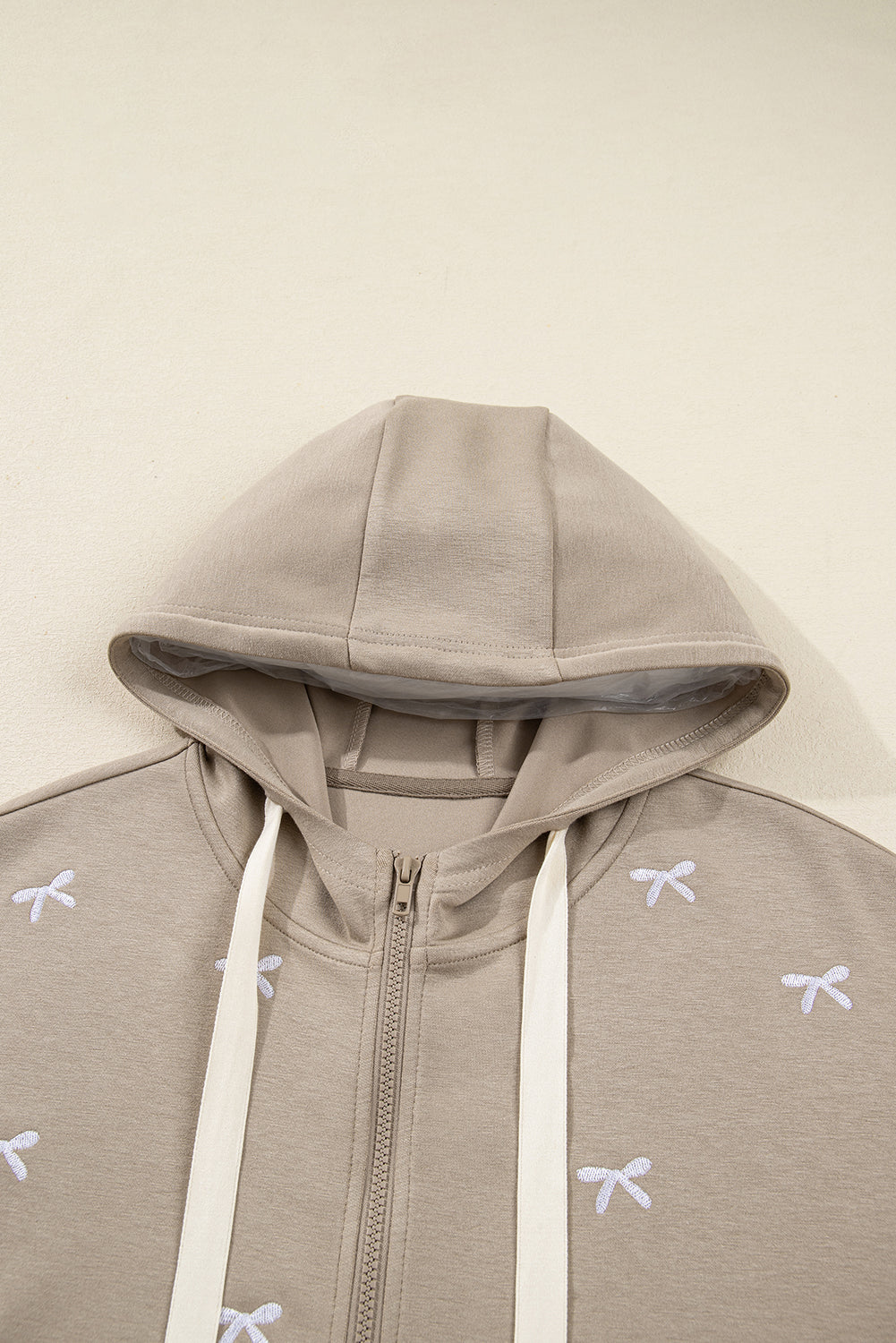 Bow Embroidered Zip Up Jacket Hoodie