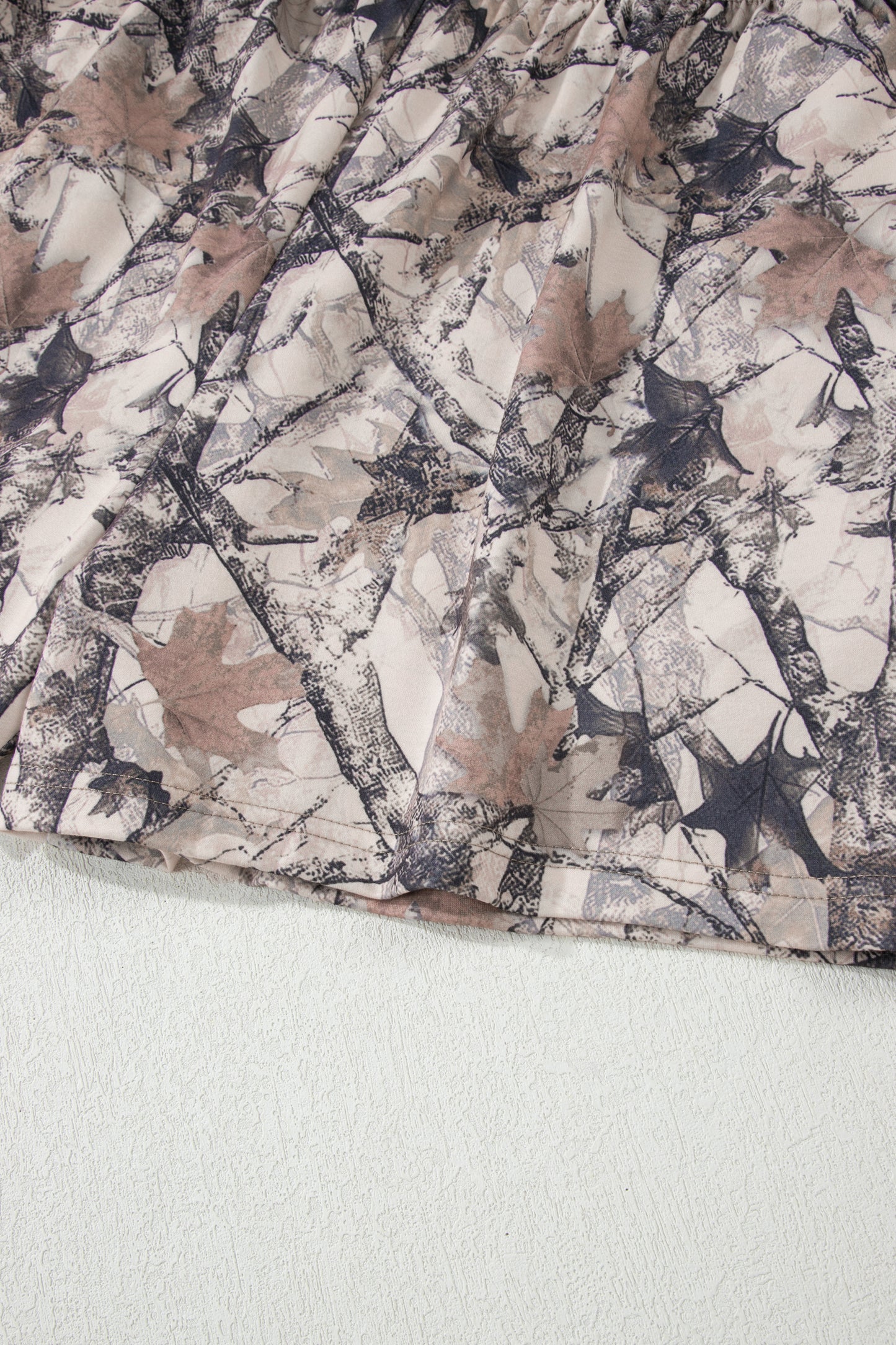Khaki Woodland Camo Print Long Sleeve Top Casual Short Set