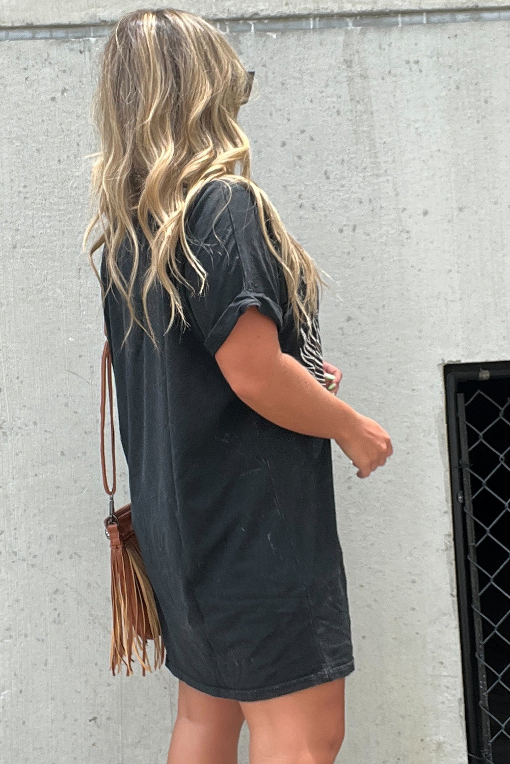 Black Nashville Guitar Print Crew Neck T Shirt Mini Dress