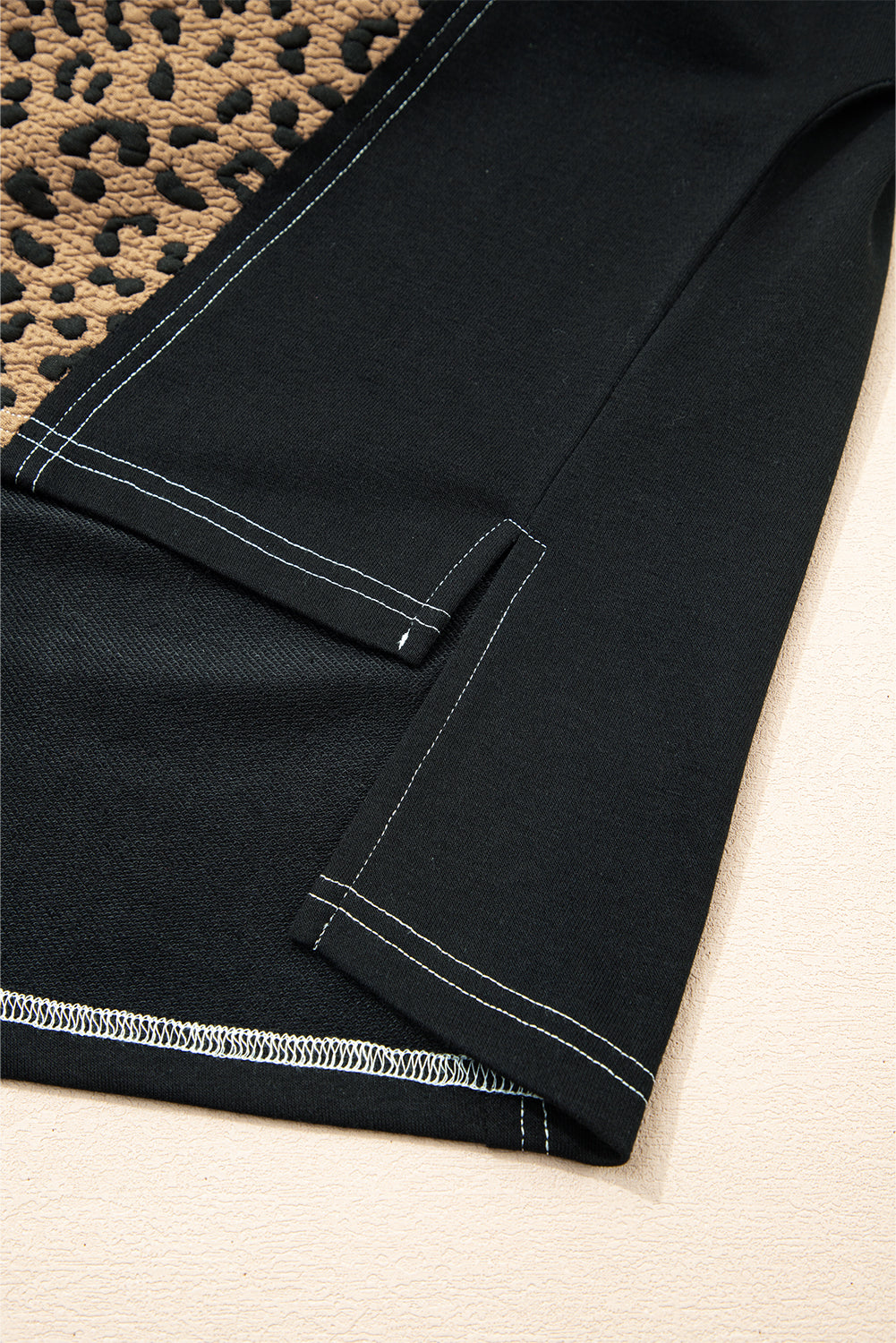 Brown Leopard Knotted Cuff Quarter Zip Hoodie