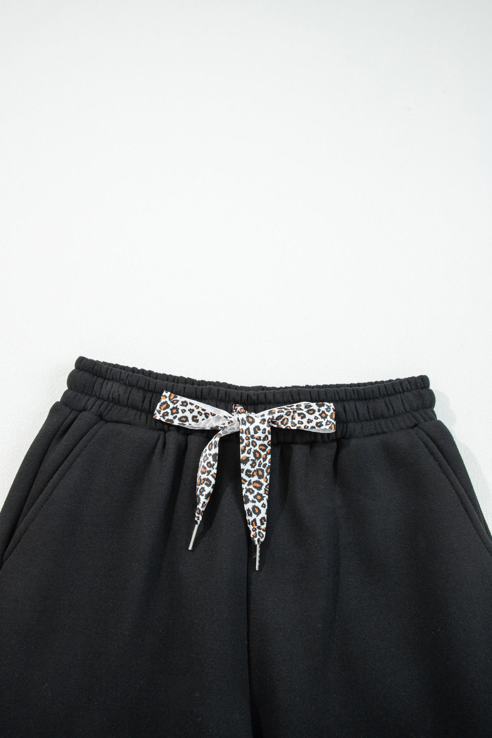 Fleece Lined Leopard Drawstring Elastic Waist Solid Pants