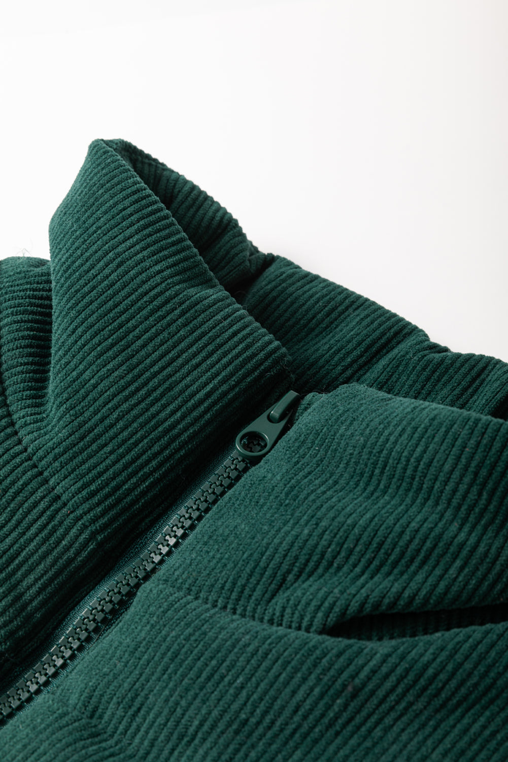 Coffee Corduroy Stand Neck Zipped Puffer Vest