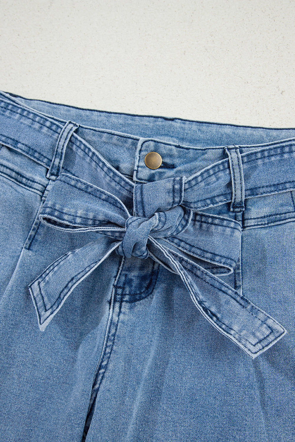 Bow Knot Washed Sash Wide Leg Jeans