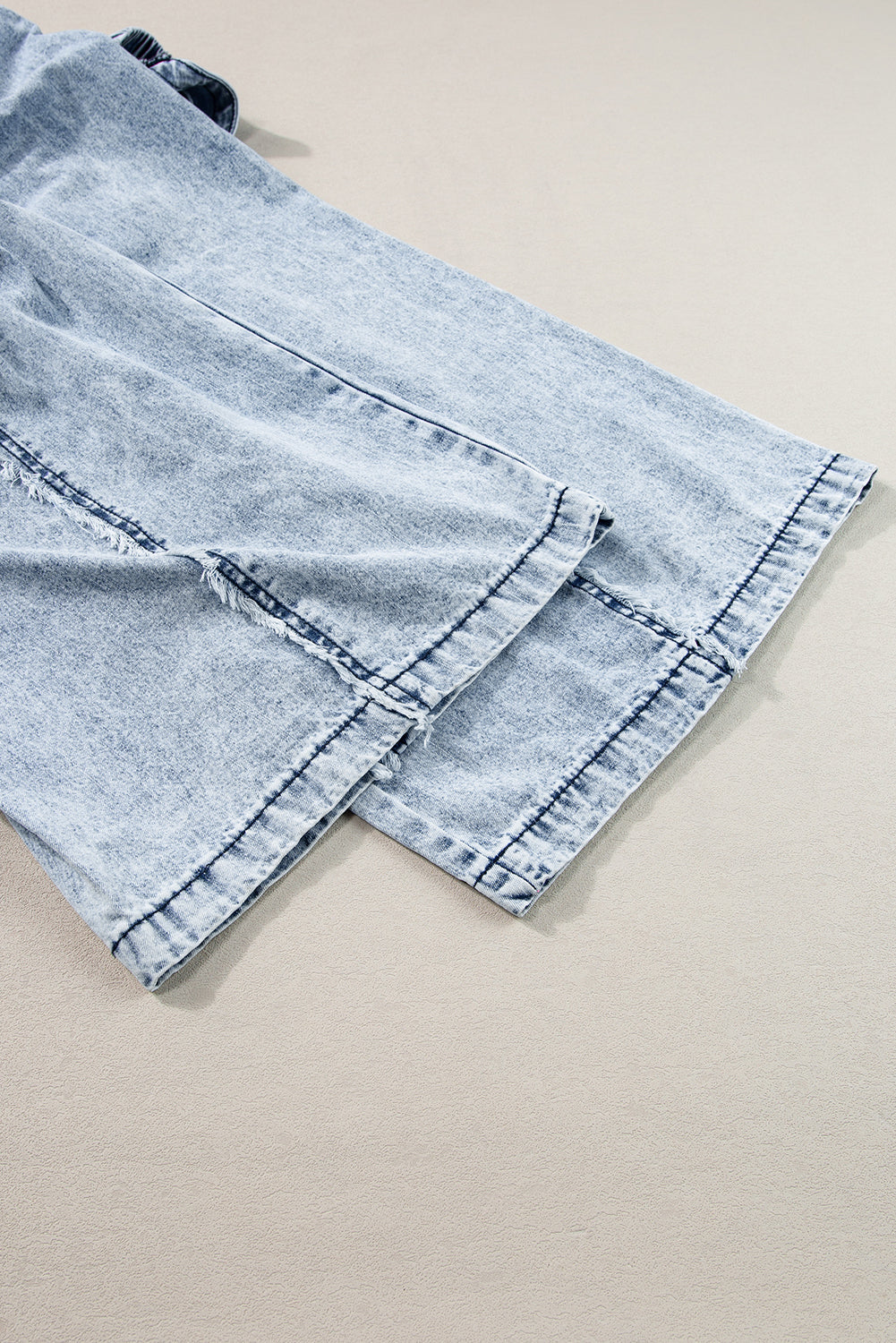 Light Wash Frayed Exposed Seam Wide Leg Denim Overall