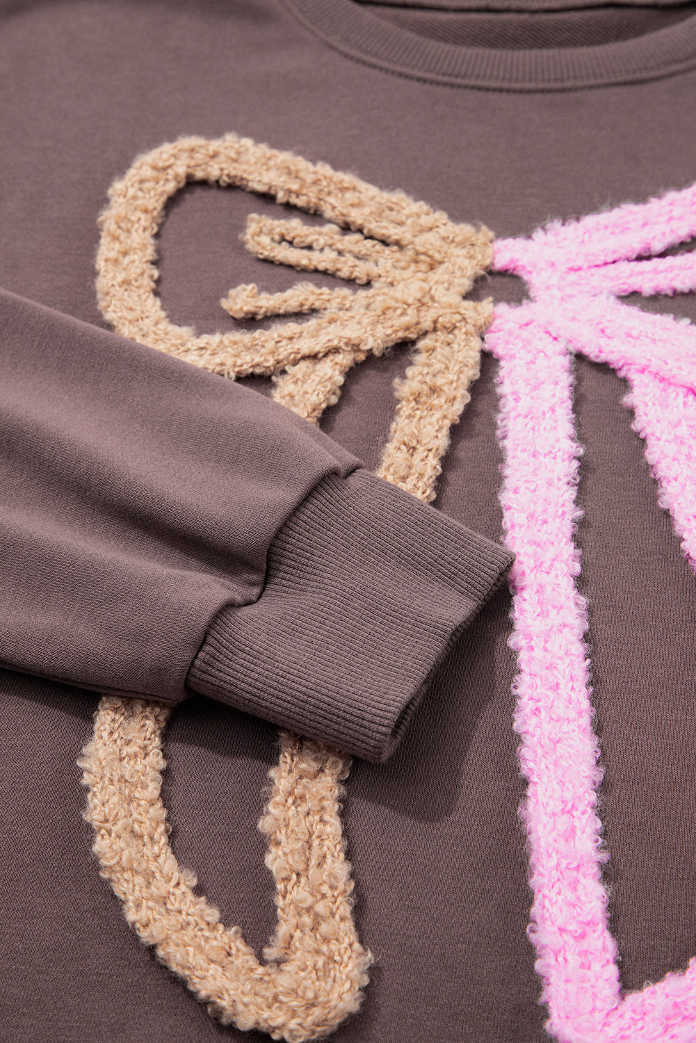 Dark Khaki Terry Bow Pattern Sweatshirt