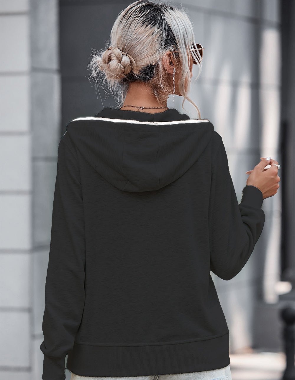 Half Button Drawstring Hoodie