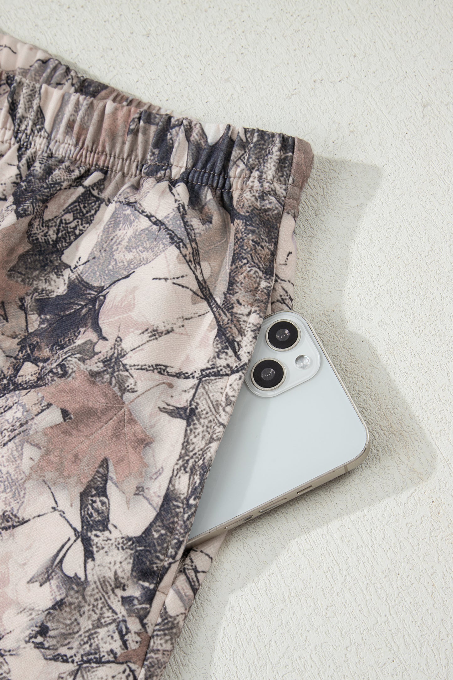 Khaki Woodland Camo Print Long Sleeve Top Casual Short Set