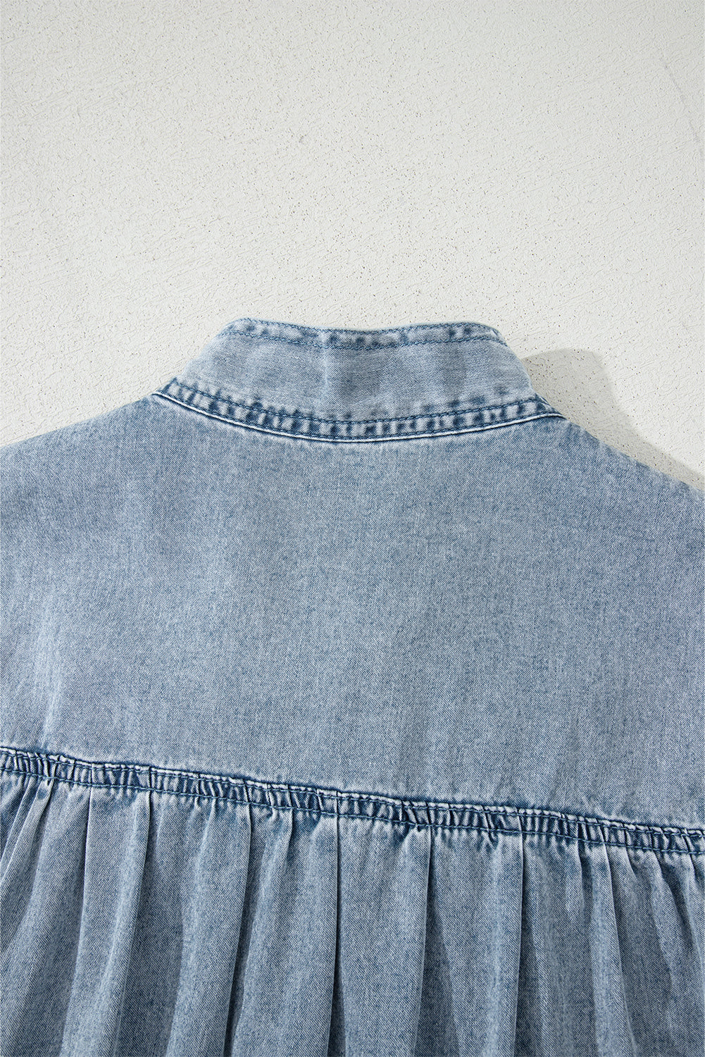 Blue Bowknot Neck Sleeveless Ruffled Chambray Dress