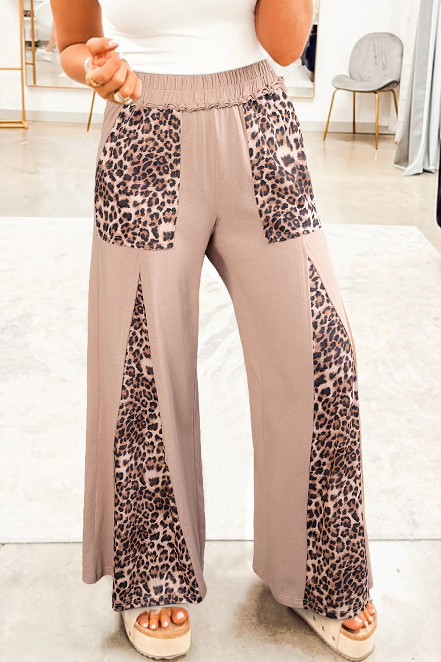 Leopard Patchwork Wide Leg Pants