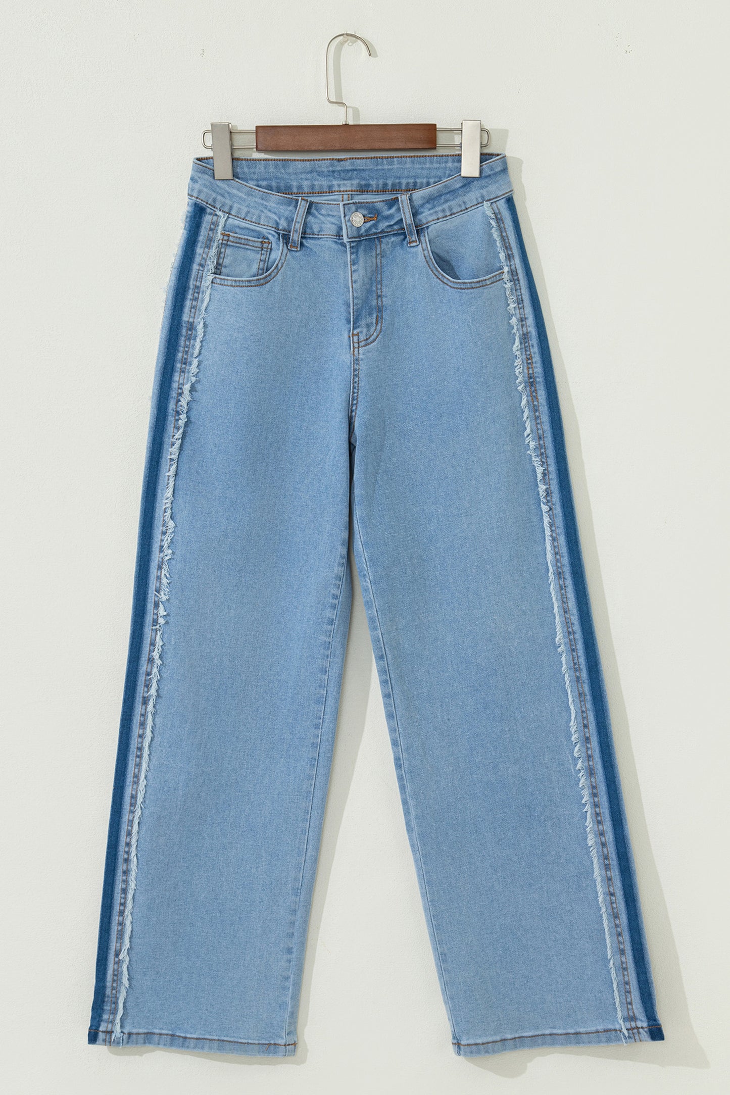 Stripe Frayed Side Panel Jeans