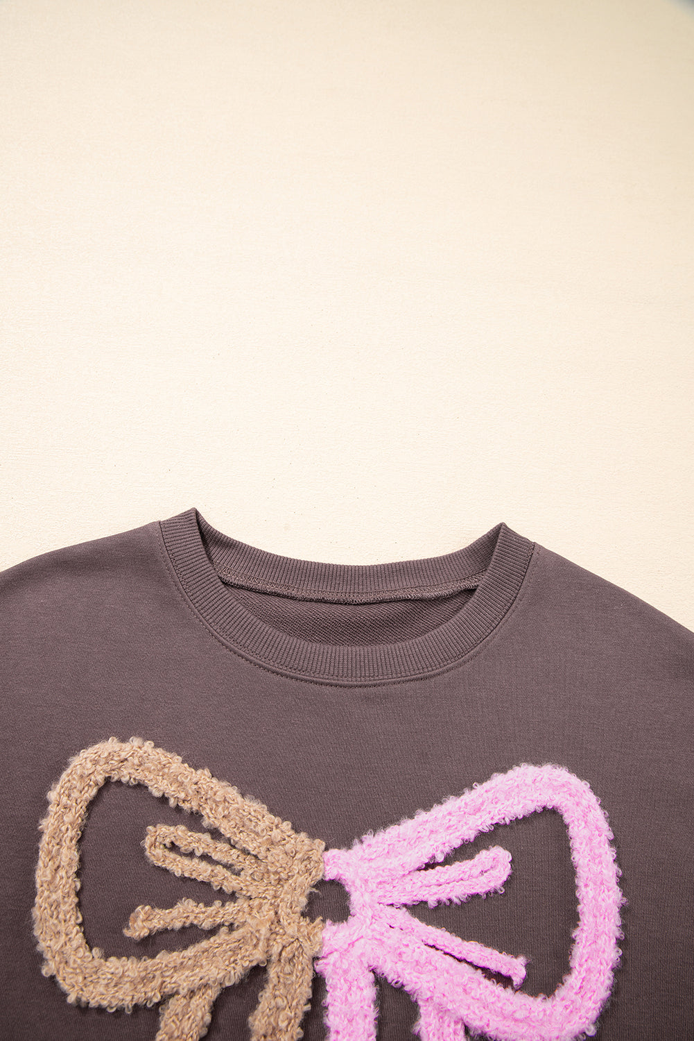 Dark Khaki Terry Bow Pattern Sweatshirt