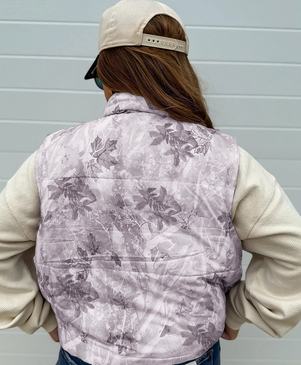 Camo Leaf Print Puffer Vest