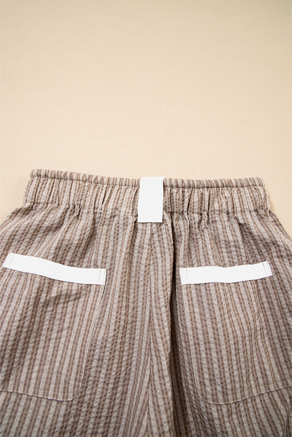 Brown Stripe Drawstring Cargo Jogger Pants with Pockets