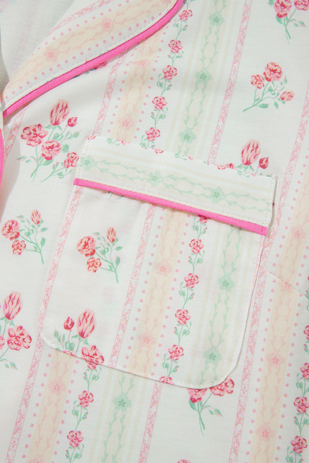 Pink Bow Print Contrast Pipping Short Pajamas Set