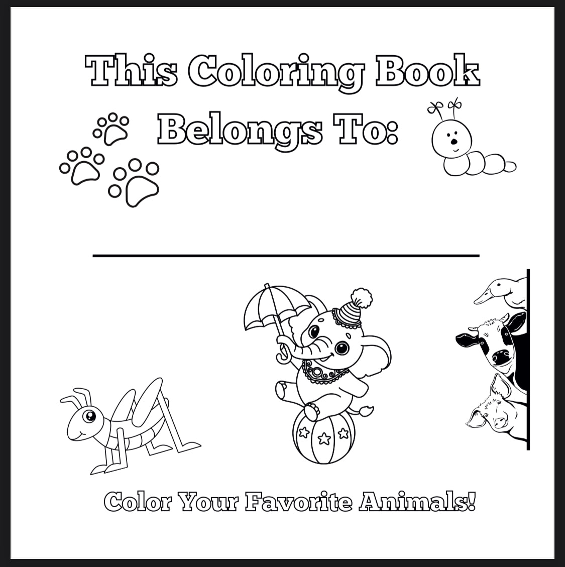 Animal Palette Coloring Book -Digital File