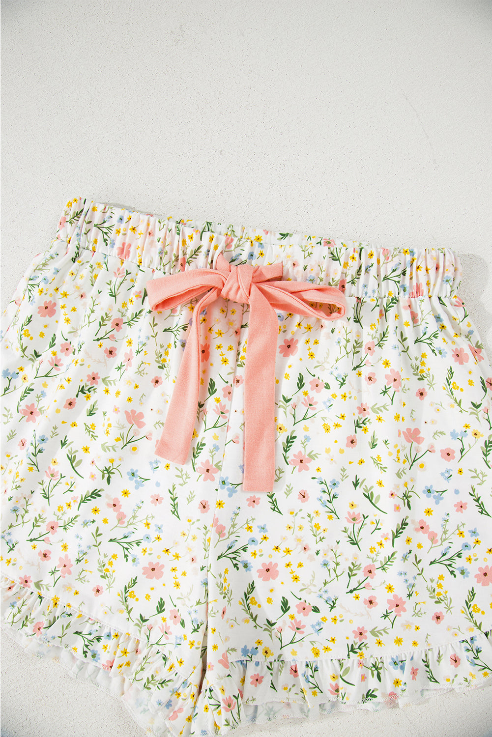Pink Bow Print Contrast Pipping Short Pajamas Set