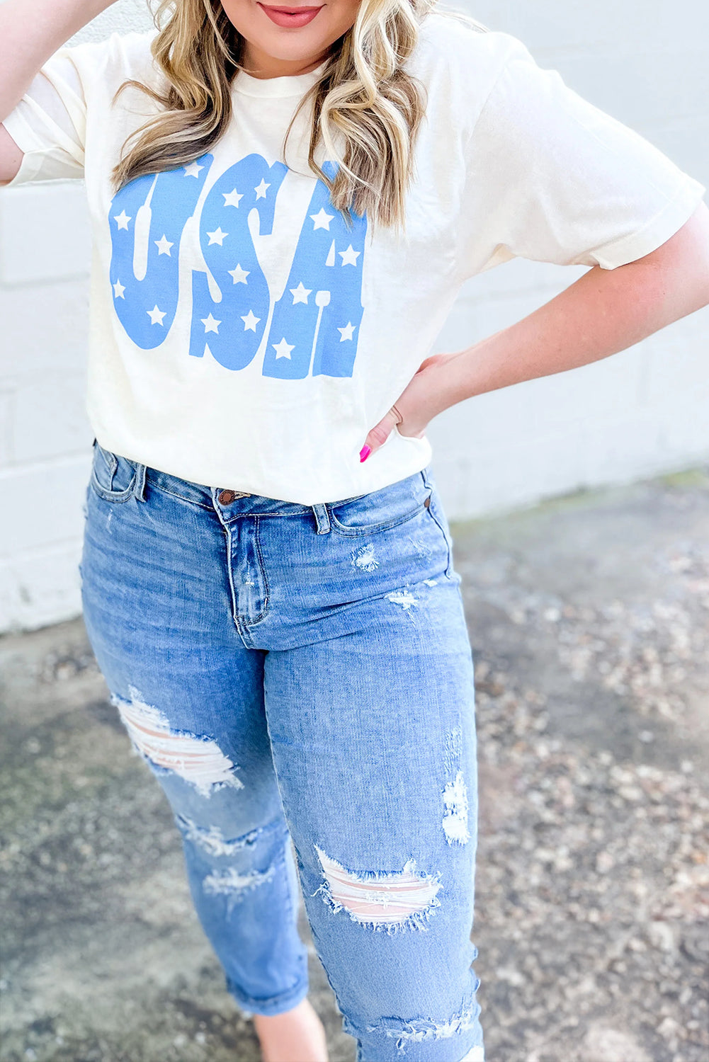 Sky Blue USA Graphic Crewneck Plus Size Patriotic Tee