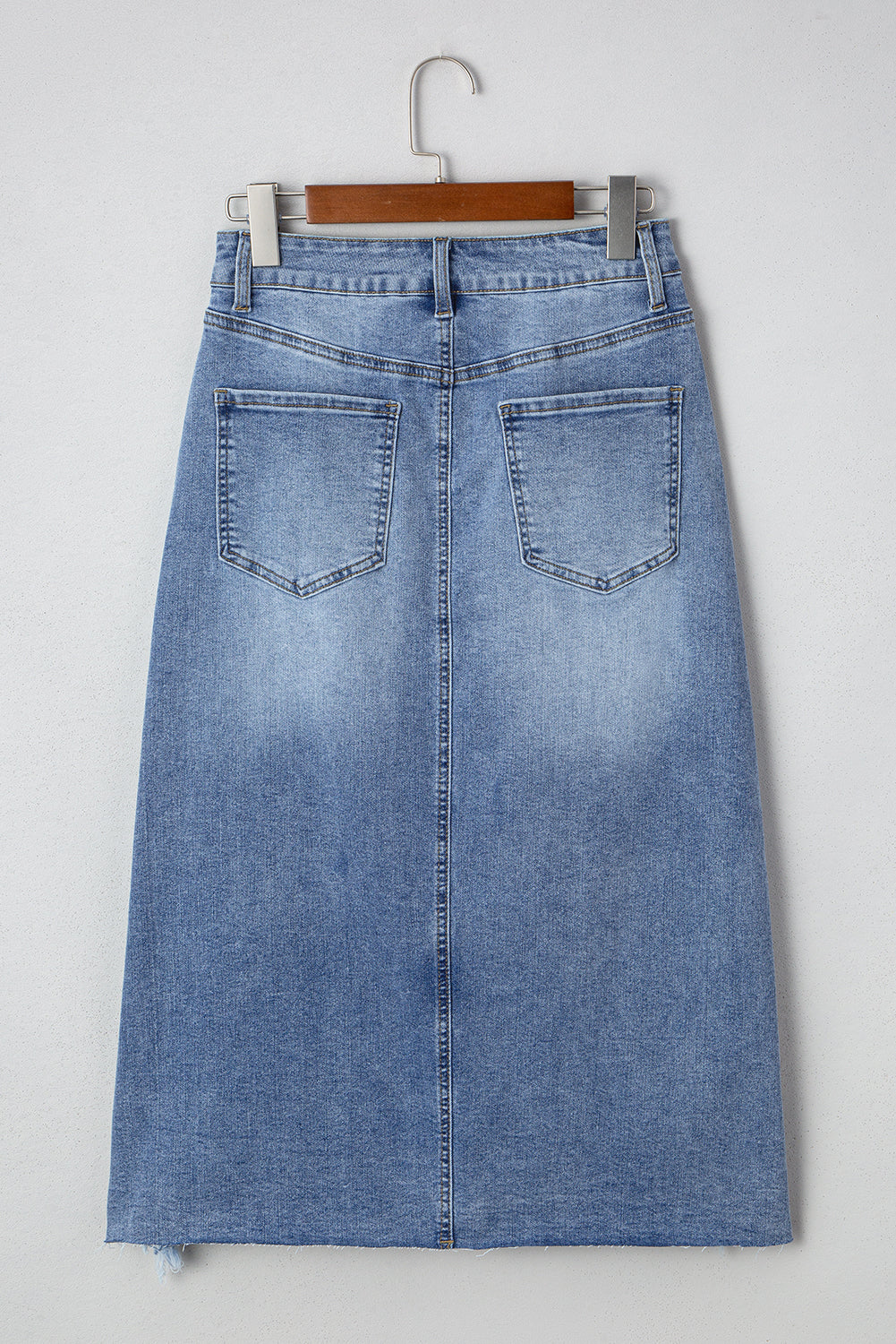 Distressed Denim Midi Skirt