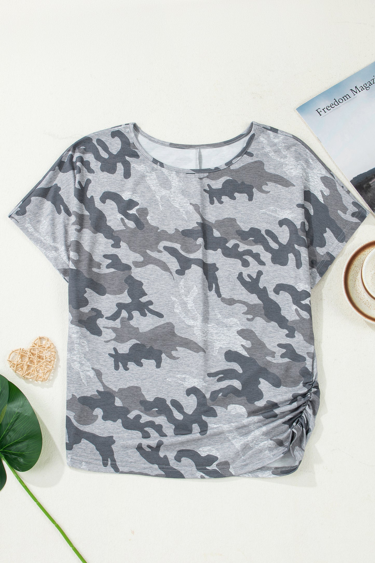 Camouflage Print Round Neck T Shirt