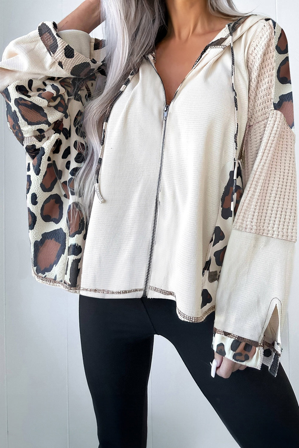 Oversized Leopard Zip Up Hoodie