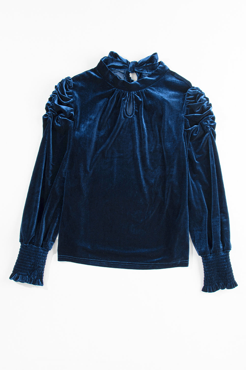 Mock Neck Puff Sleeve Velvet Blouse