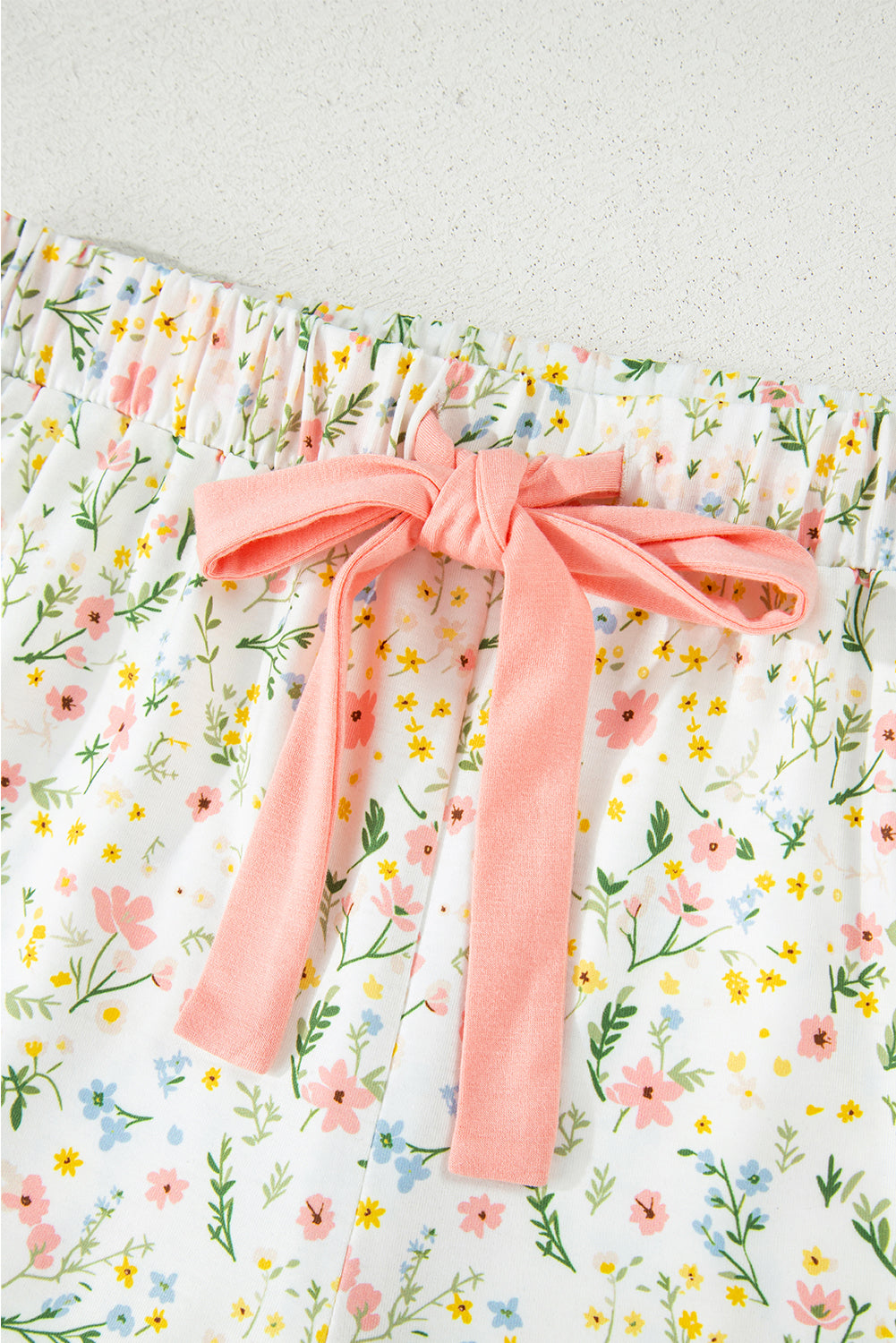 Pink Bow Print Contrast Pipping Short Pajamas Set
