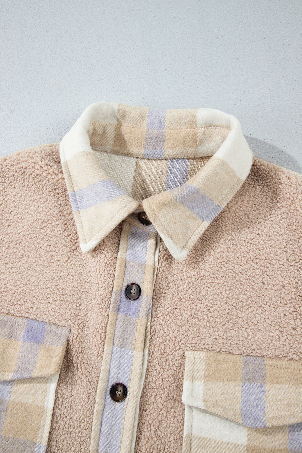 Plaid Patchwork Collared Button-up Sherpa Long Coat