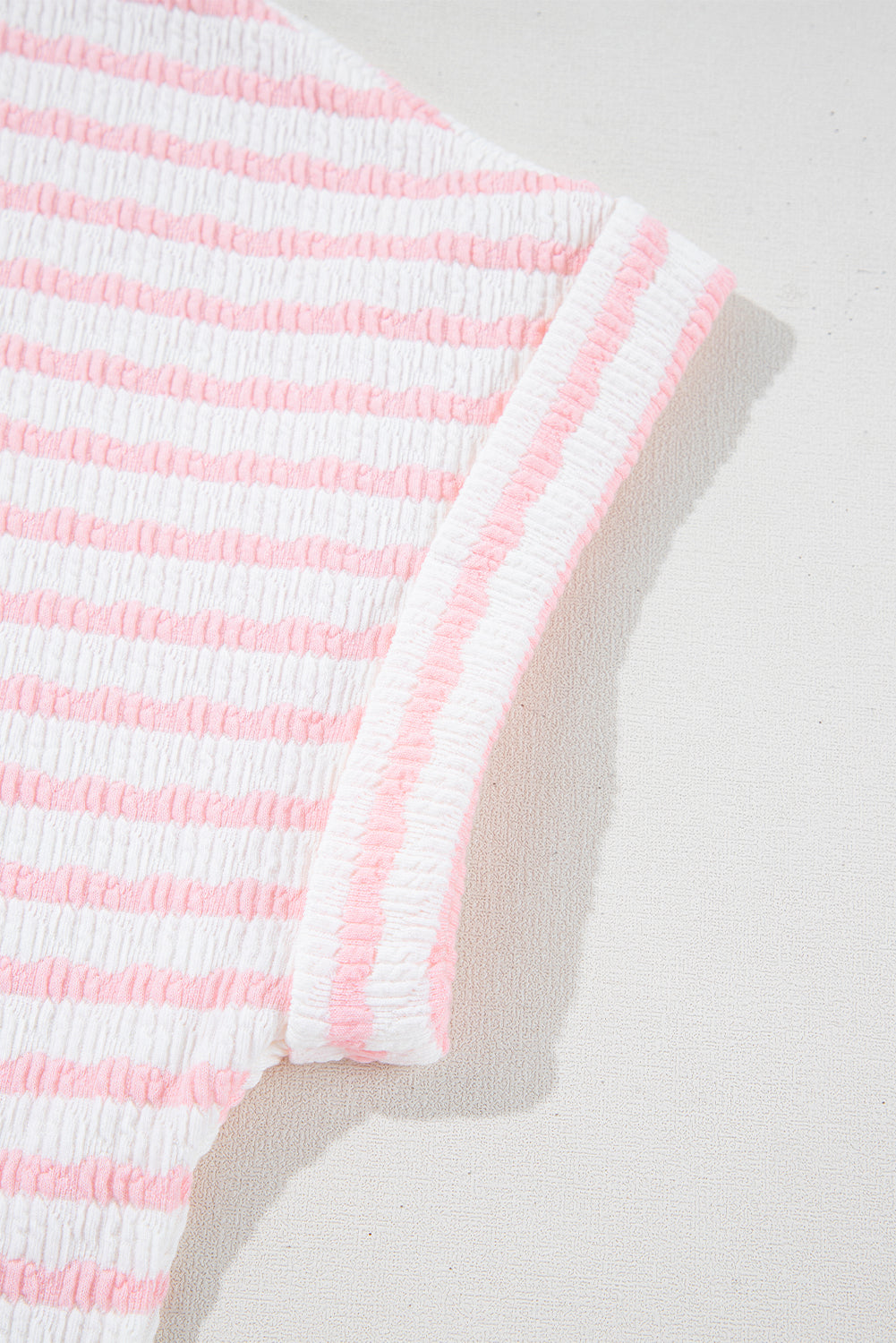 Stripe Knitted Short Sleeve Top and Drawstring Shorts Set