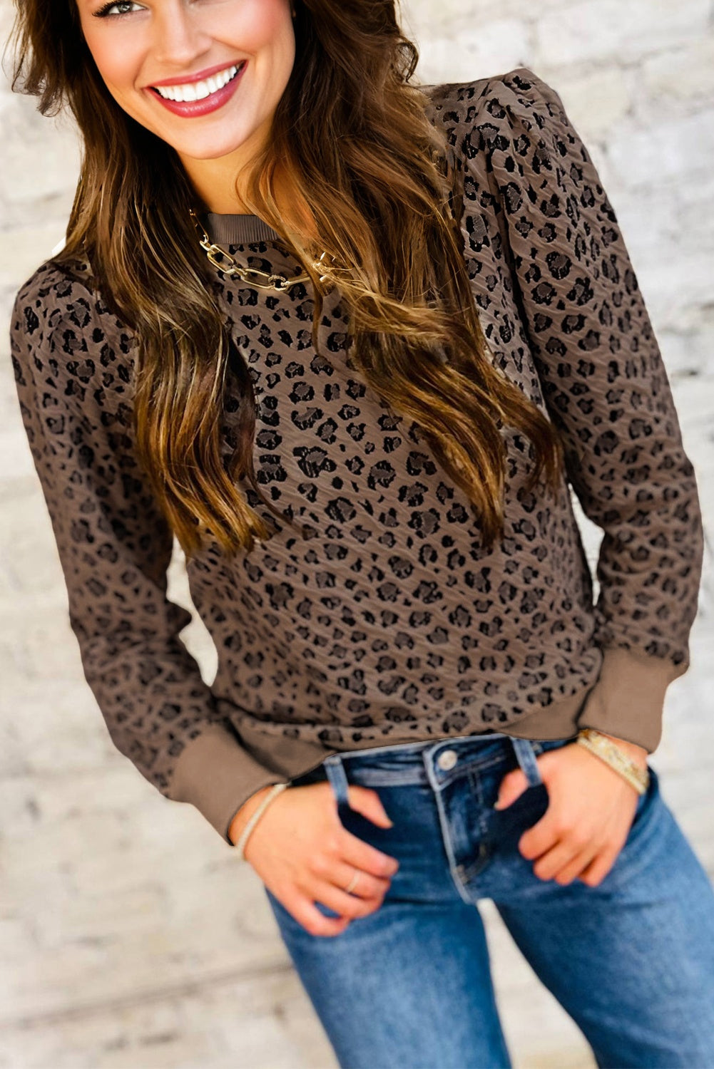 Ribbed Trim Leopard Top