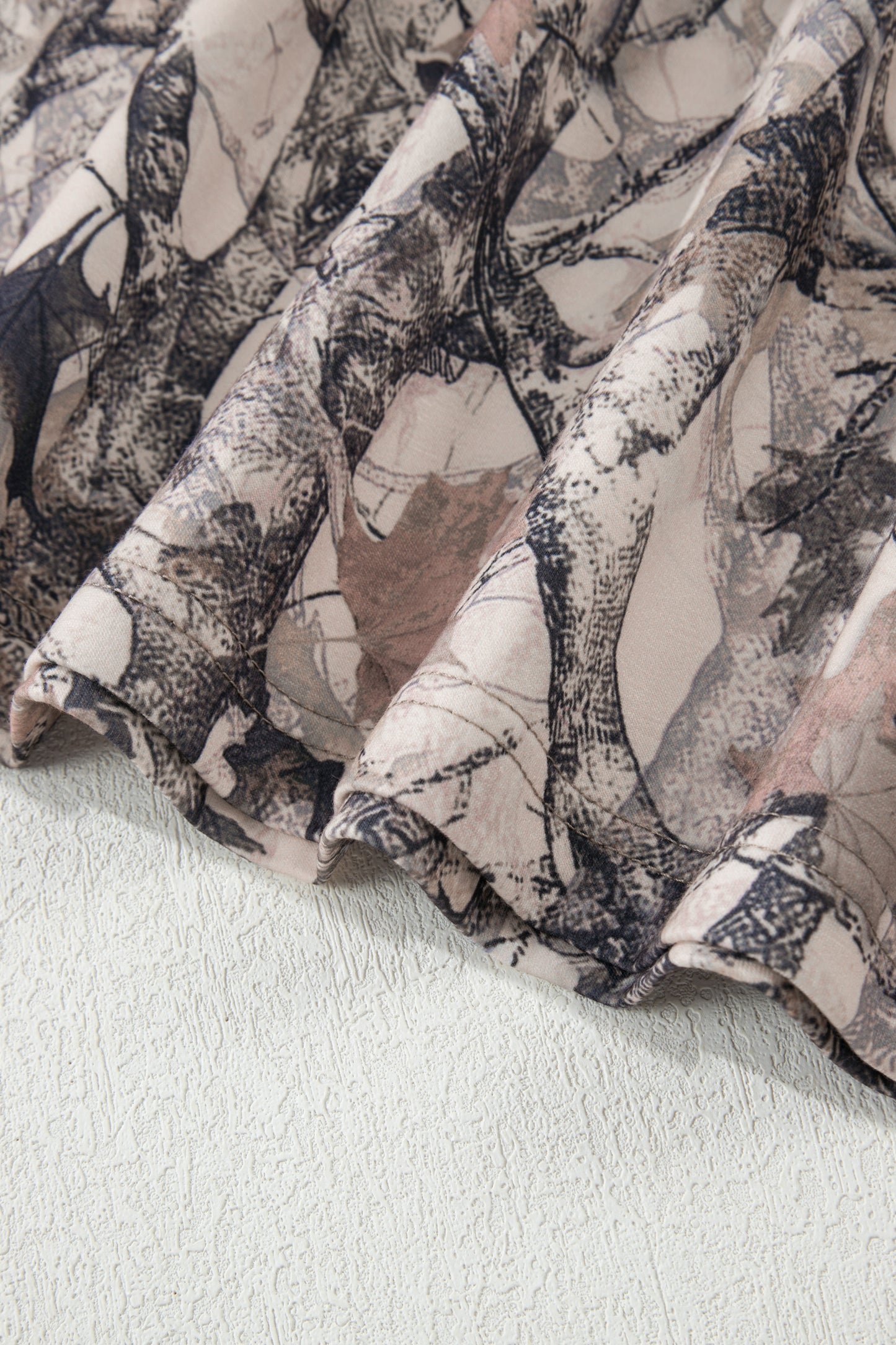 Khaki Woodland Camo Print Long Sleeve Top Casual Short Set