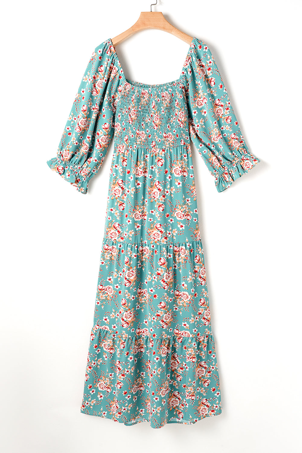 Floral Print Square Neck Smocked Maxi Dress