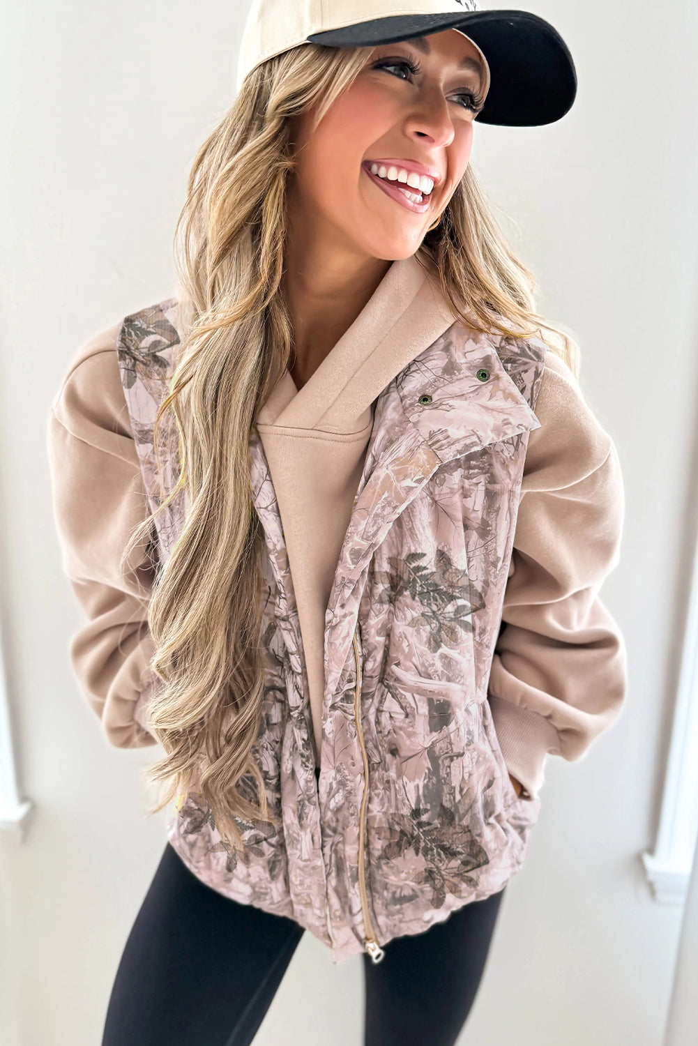 Camo Leaf Print Puffer Vest