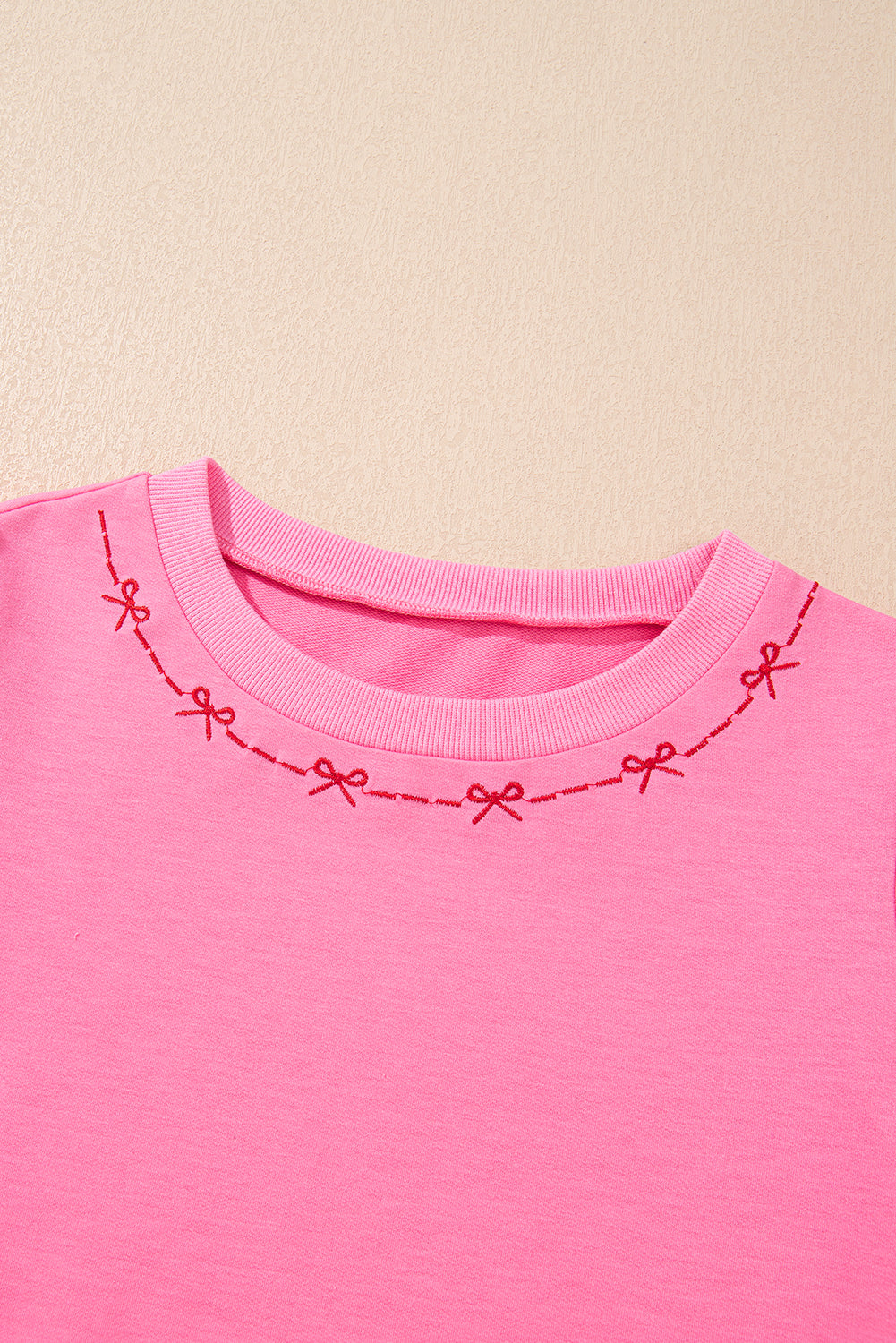 Pink Contrast Bow Trim Pearl Puff Sleeve Blouse and Skort 2pcs Set