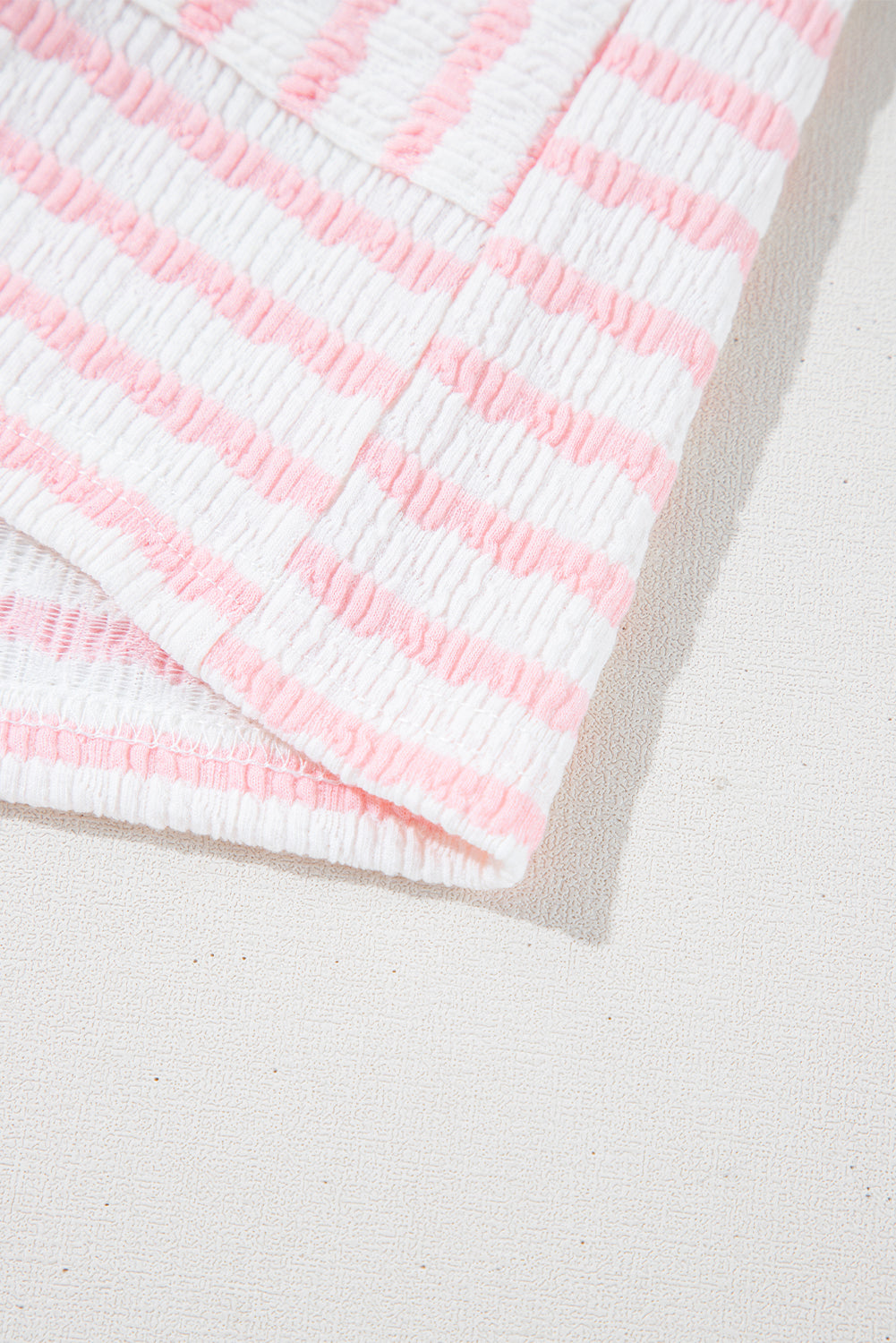 Stripe Knitted Short Sleeve Top and Drawstring Shorts Set