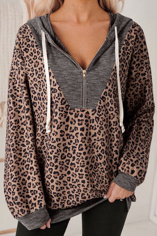 Leopard Print  Zip Pullover Sweatshirt