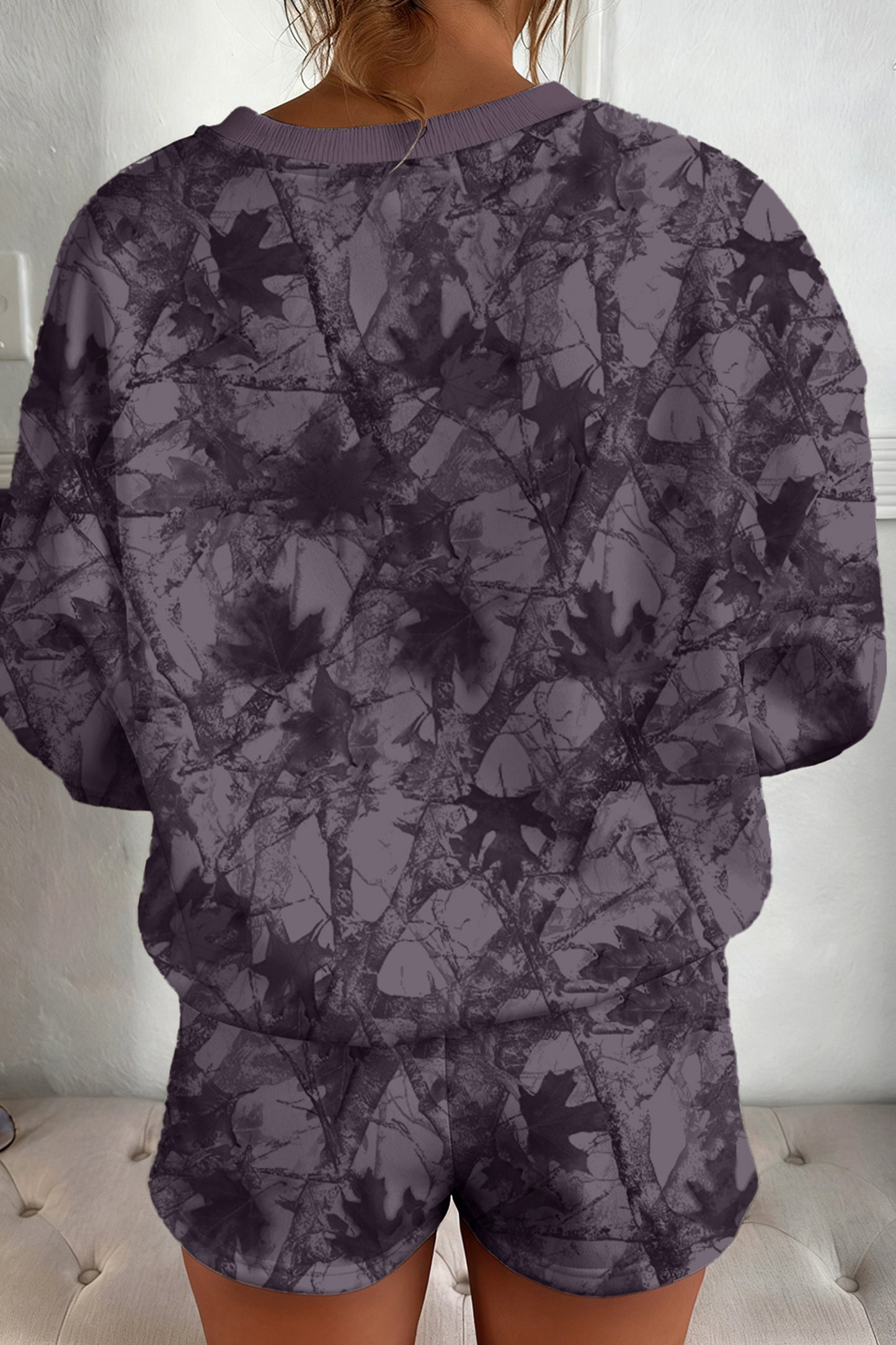 Camo Print Baggy Pullover Drawstring Shorts Set