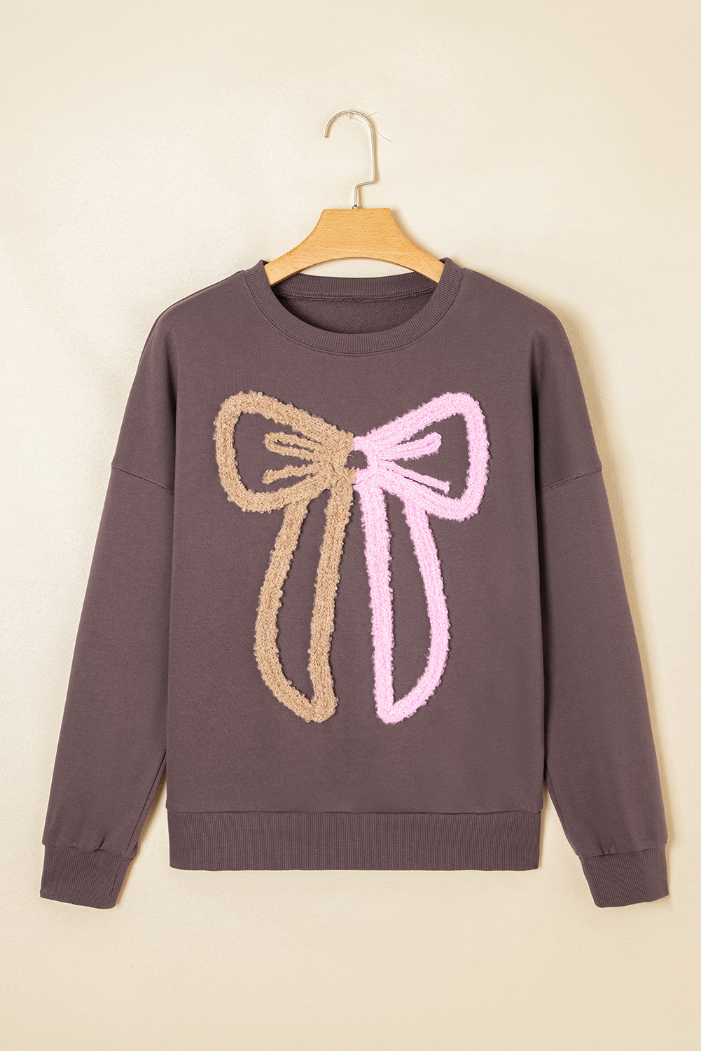 Dark Khaki Terry Bow Pattern Sweatshirt