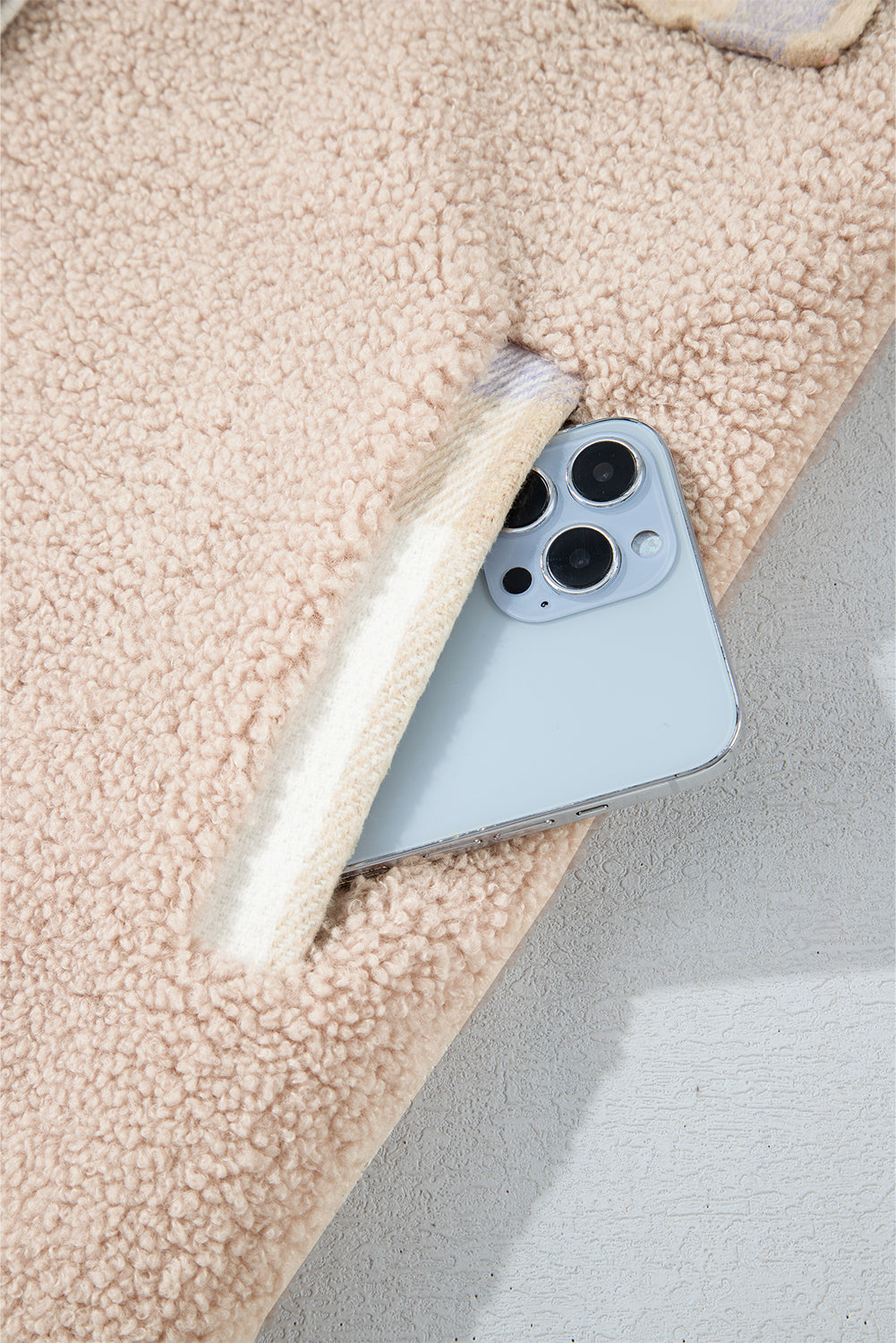 Plaid Patchwork Collared Button-up Sherpa Long Coat