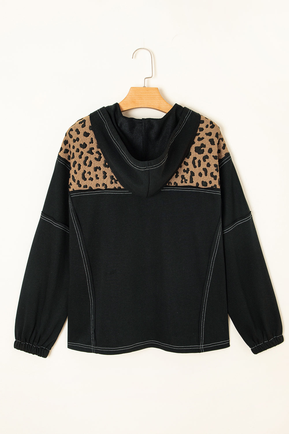Brown Leopard Knotted Cuff Quarter Zip Hoodie