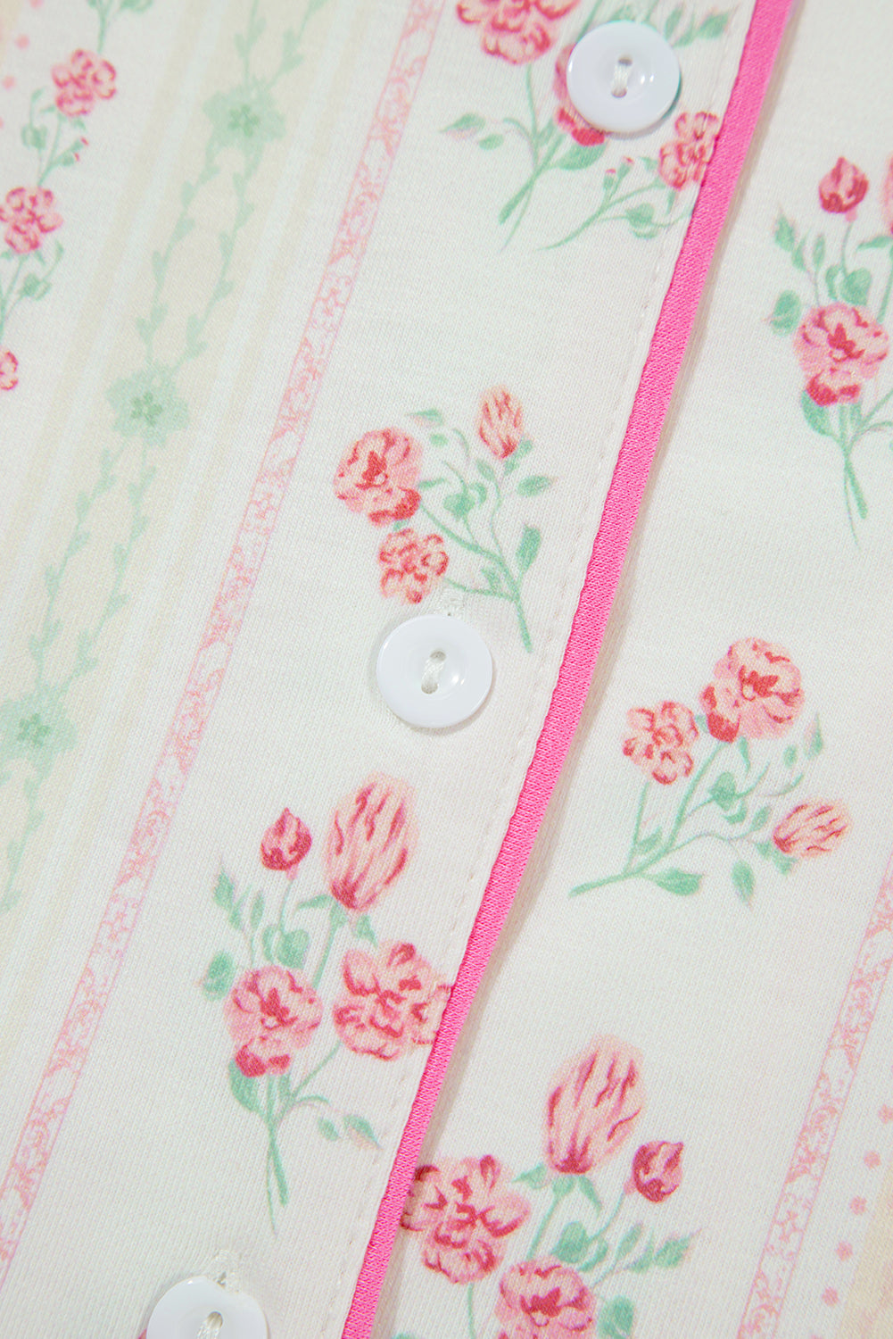 Pink Bow Print Contrast Pipping Short Pajamas Set