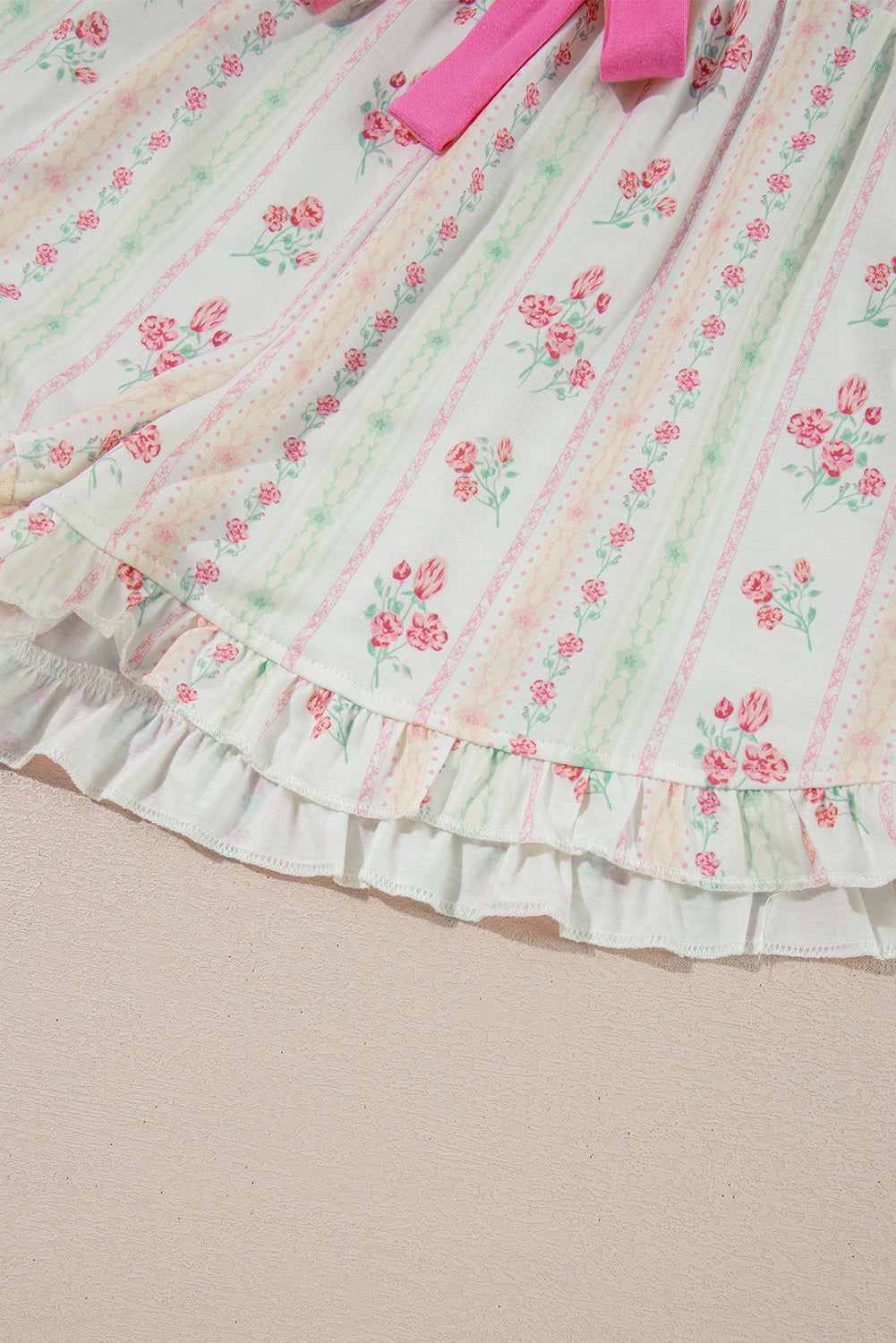 Pink Bow Print Contrast Pipping Short Pajamas Set