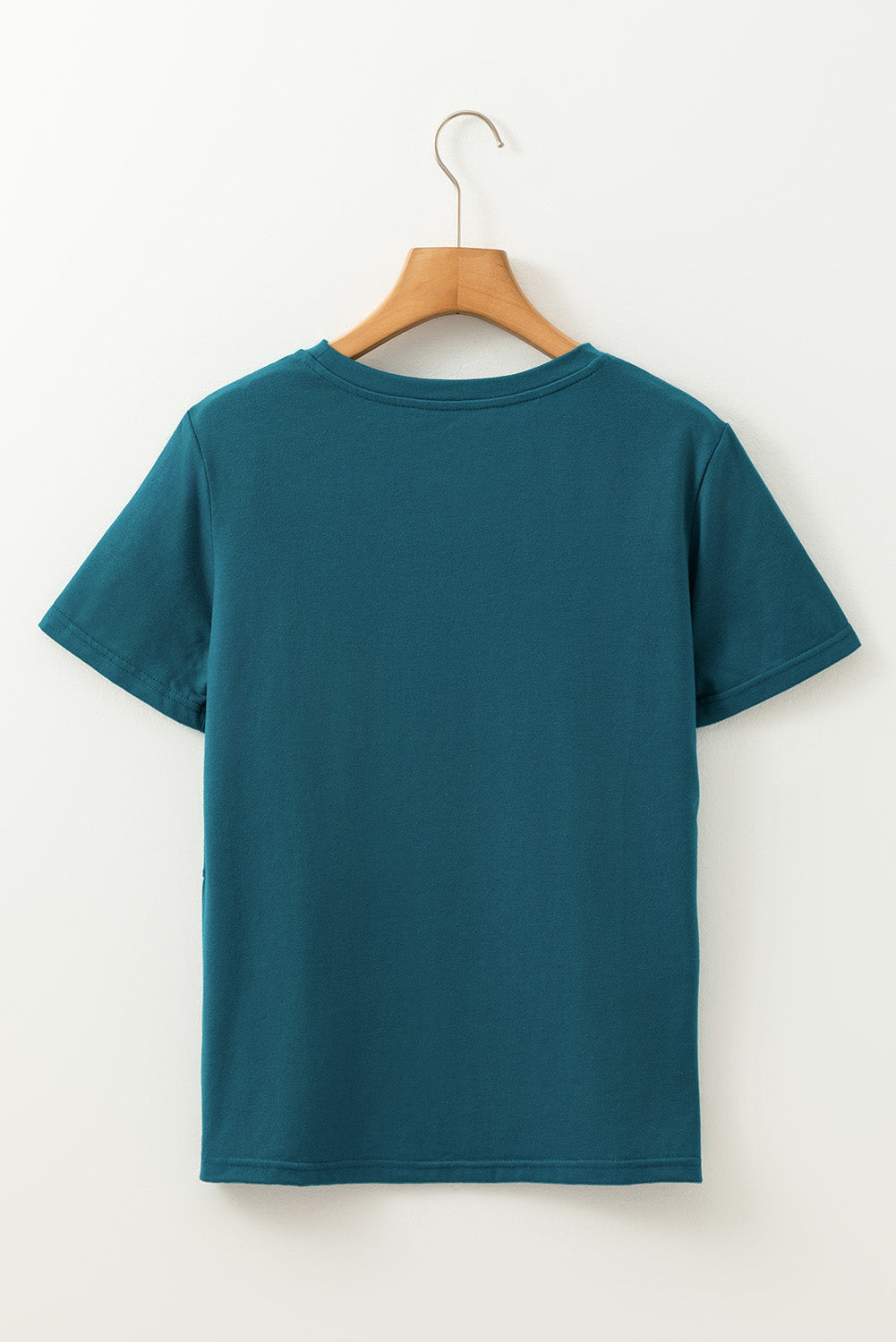 Dirty blue Solid Color Toothpick Stripe Round Neck T Shirt