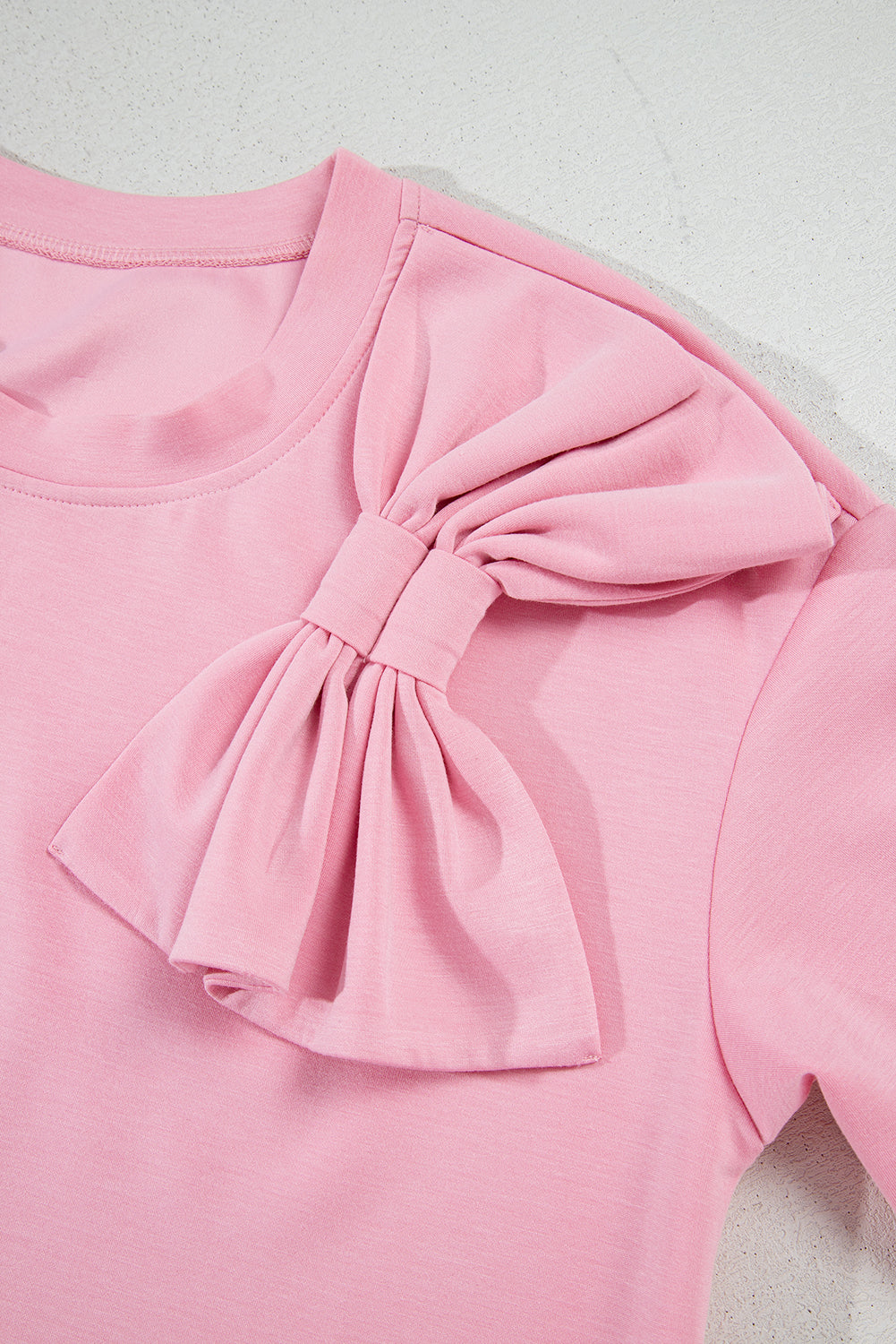 Pink Bow Applique Half Sleeve T-shirt