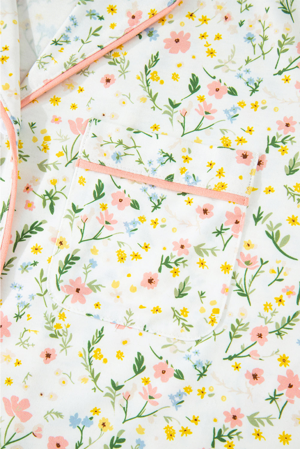 Pink Bow Print Contrast Pipping Short Pajamas Set