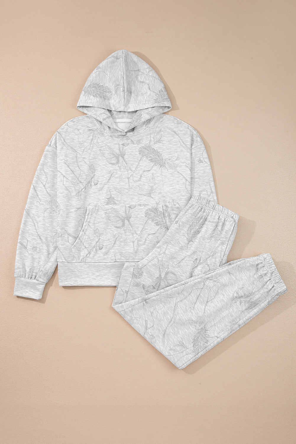 Abstract Print Loose Drop Sleeve Hoodie Elastic Waistband 2pcs Pant Set