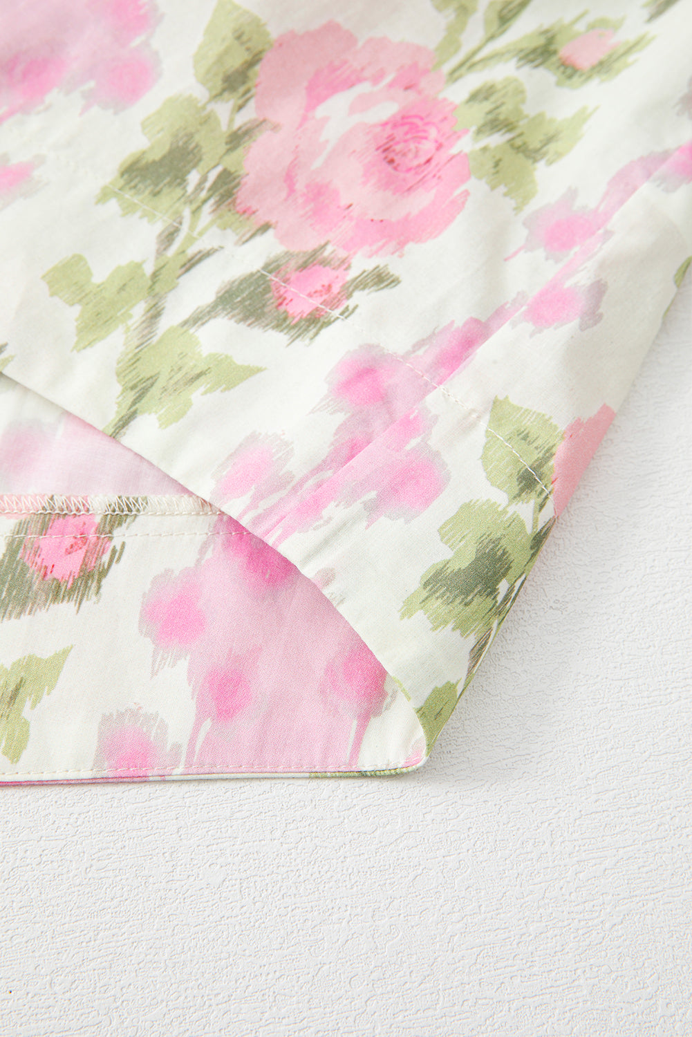 Pink Floral Print Ruffled Sleeve Summer Top