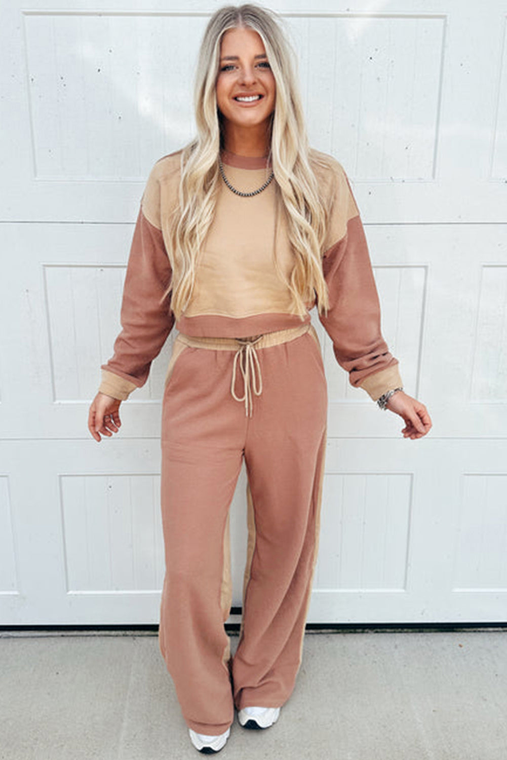 Dust Pink & Khaki Top Drawstring Pant Set