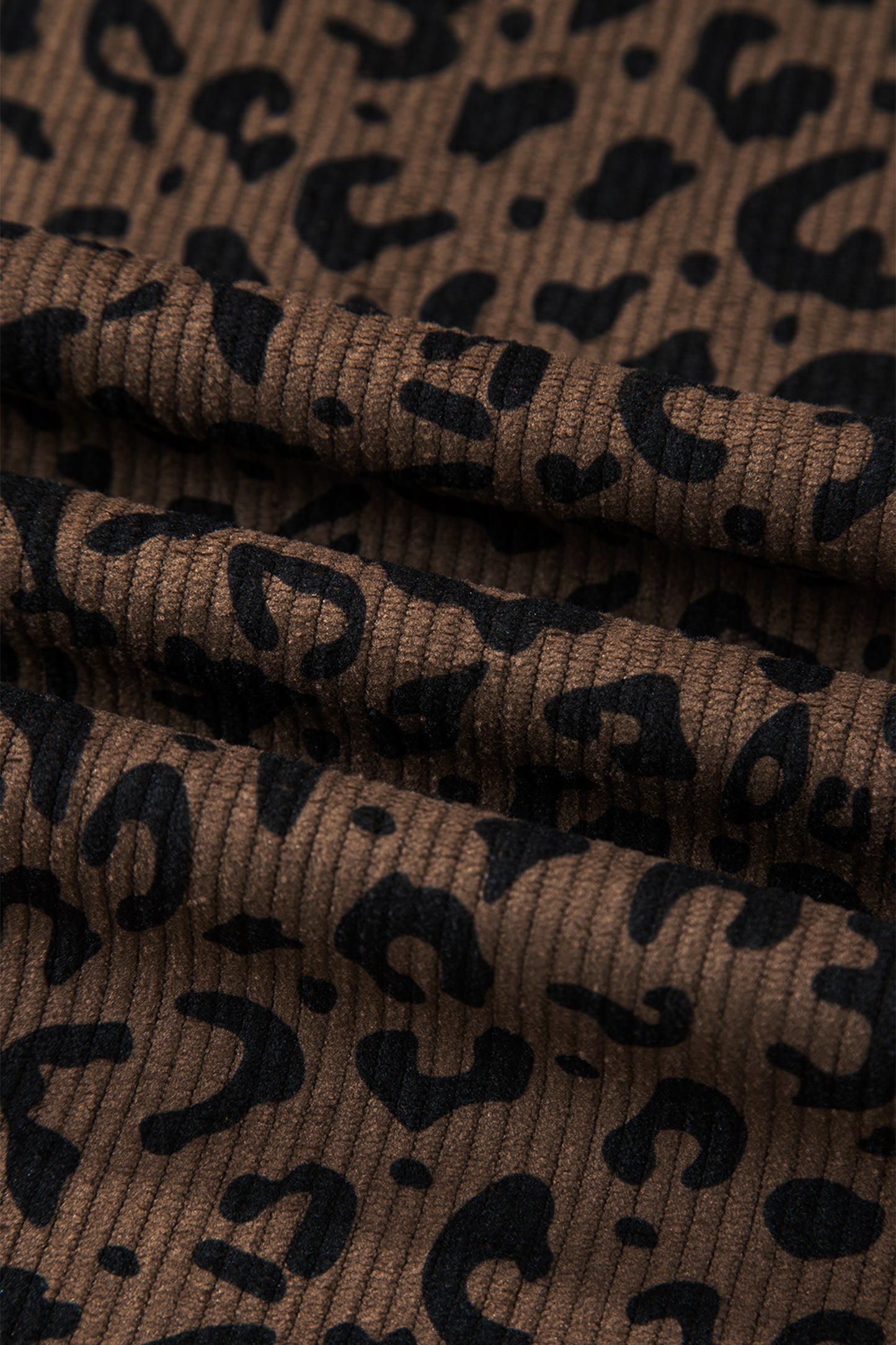 Dark Brown Leopard Print Elastic High Waist Loose Corduroy Pants