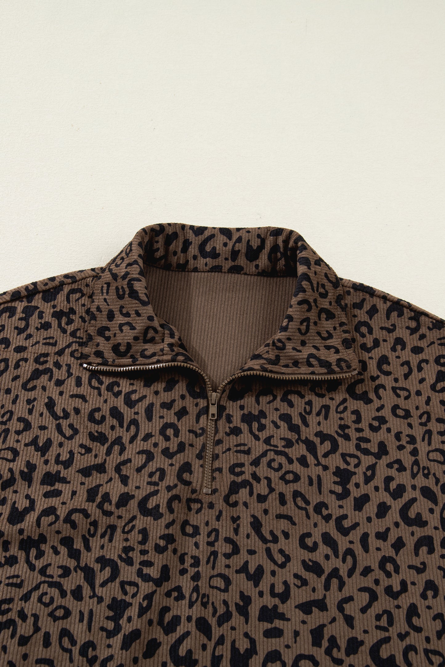 Leopard Print Quarter Zip Corduroy Sweatshirt